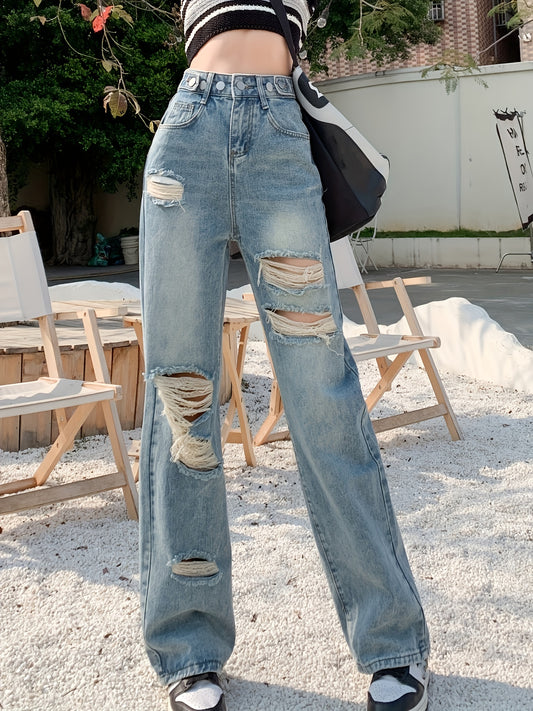Loose Fit High Waist Street Style Denim Trousers