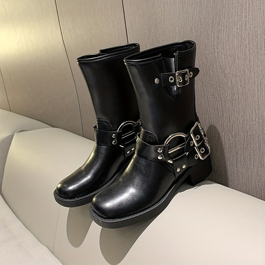 Women's British Style Combat Boots Chunky Heel Cowboy Boots