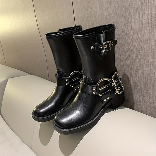 Women's British Style Combat Boots Chunky Heel Cowboy Boots