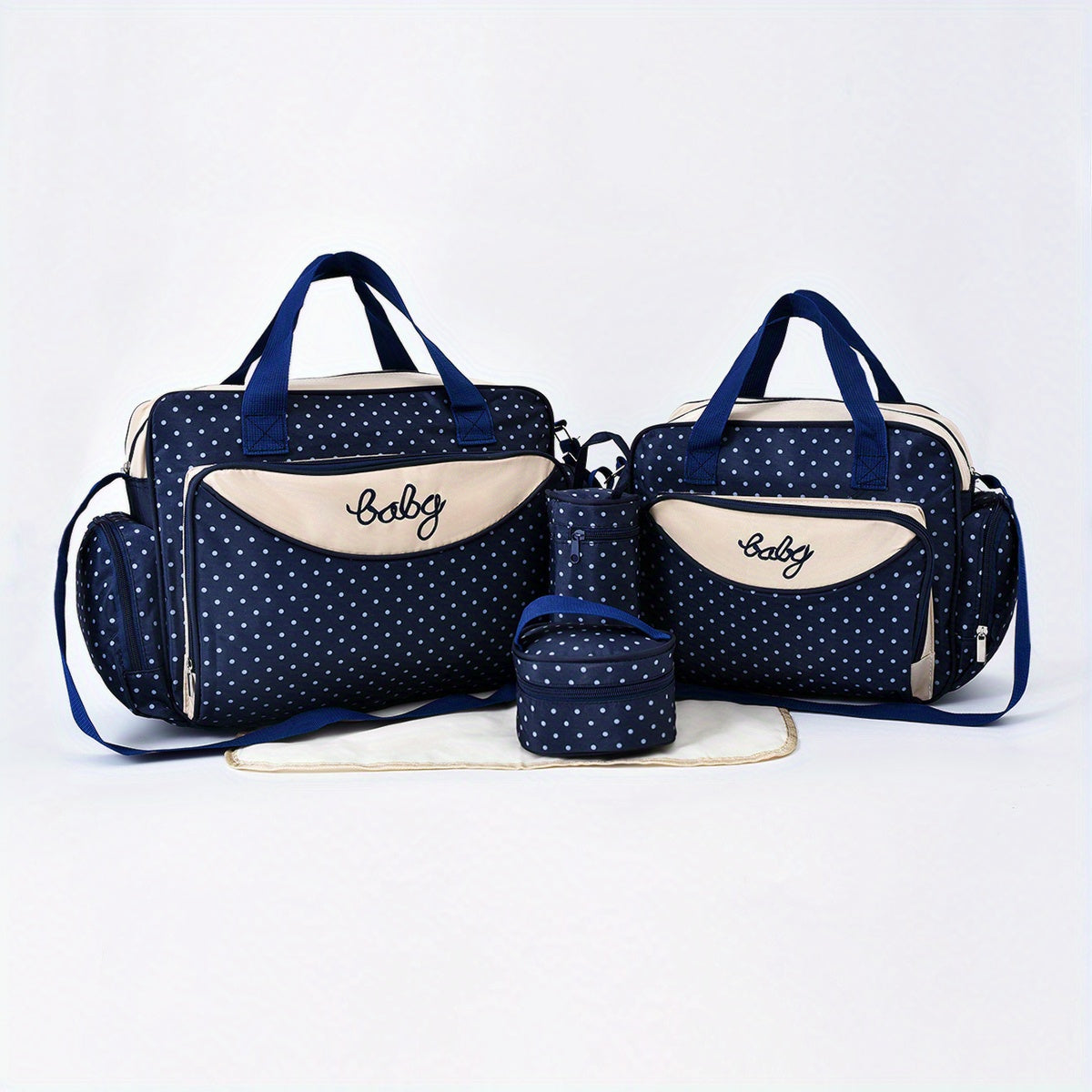 Polka Dot Large Mommy Bag 5pc Set Portable Mother Baby Diaper Bag