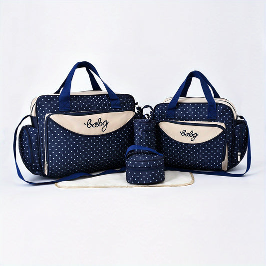 Polka Dot Large Mommy Bag 5pc Set Portable Mother Baby Diaper Bag