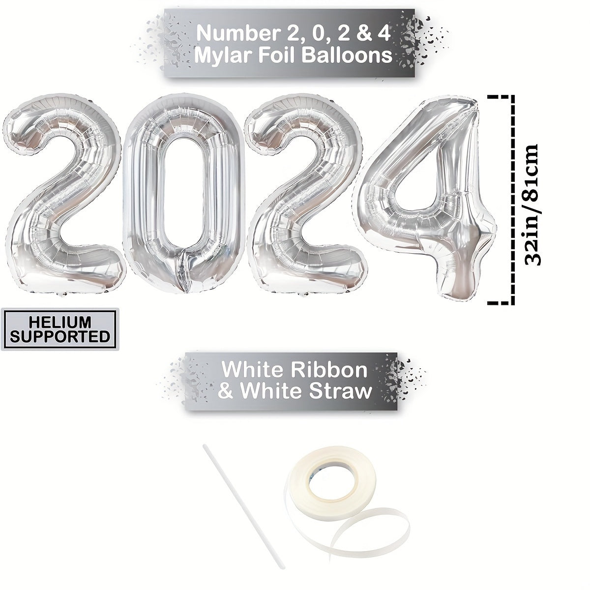 24pcs Silvery Year Theme Party Balloon Decoration Set