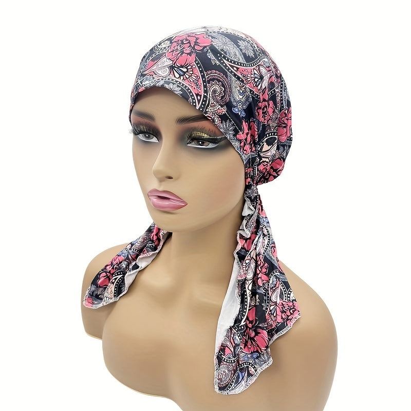 Paisley Print Head Wrap Casual Elastic Turban Soft Long Tail Bonnet