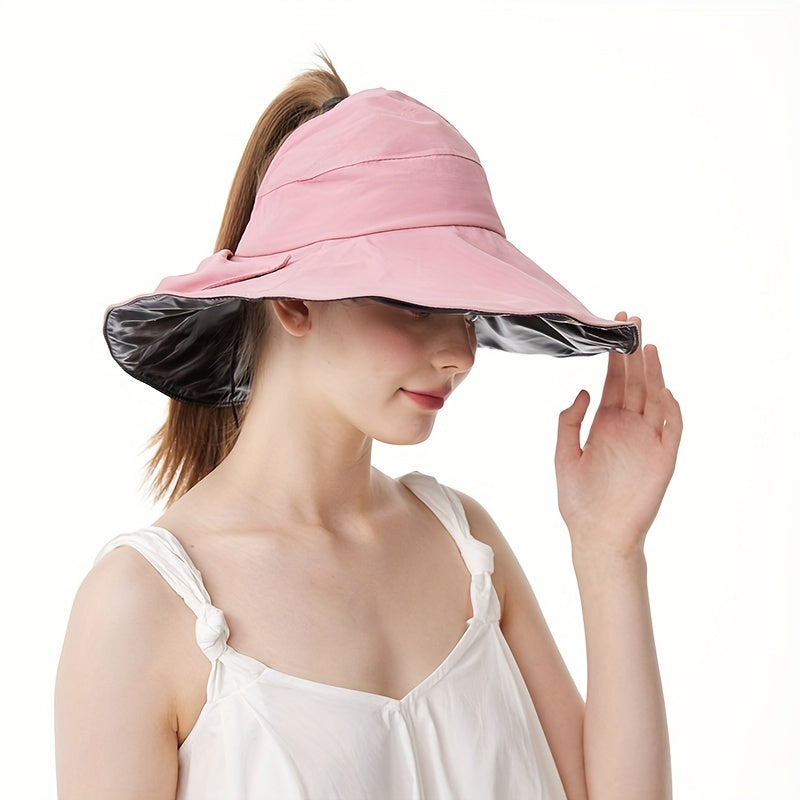 Wide Brim Sun Visor Hat Solid UV Protection Foldable Travel Beach Hat