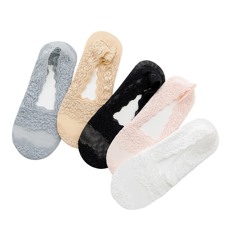 5 Pairs Women Lace Antiskid Invisible Liner Socks
