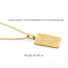 Stainless Steel Tarot Card Pendant Necklace 18K Plated Horoscope Jewelry