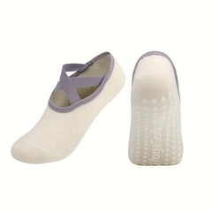 Women's Non Slip Yoga Socks with Cross Strap