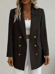 Solid Button Front Blazer Lapel Long Sleeve Blazer For Office & Work