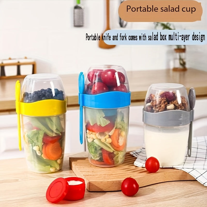 Leakproof BPA Portable Breakfast Cup with Fork for Yogurt Oatmeal Salad Lunch