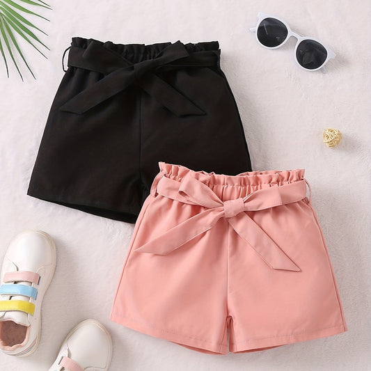 2pcs Girls Casual Shorts With Belt Breathable Comfortable Pants for Kids