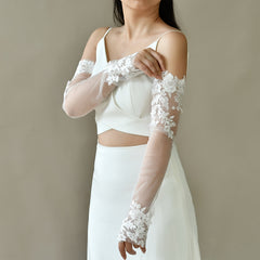 Bride Wedding Arm Sleeve Long Floral Sheer Cuff for Brides Formal Events