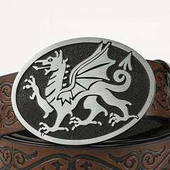 Men's Retro Embossed Oval Pixiu Buckle