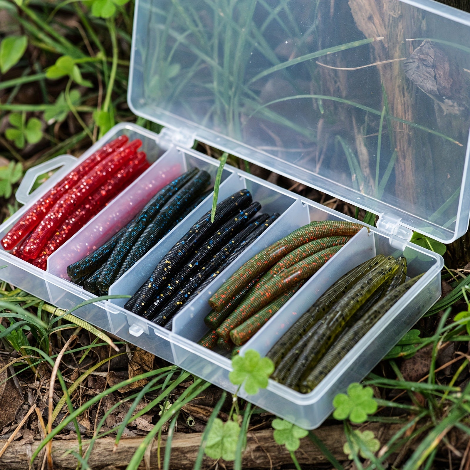 50pcs Senko Worms Fishing Lures Kit, Soft Plastic Bait for Bass Trout