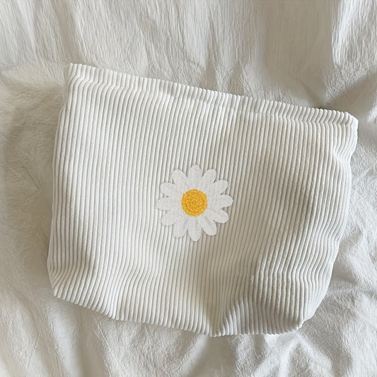 Large Capacity Daisy Corduroy Cosmetic Bag Portable Makeup Storage Bag for Women