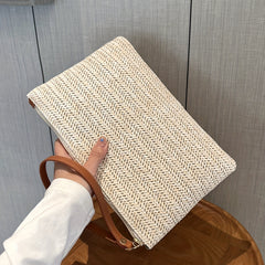 Straw Woven Clutch Bag Braided Waist Purse Zipper Handbags