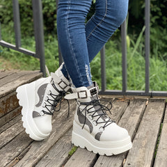 Punk Style Studded Lace Up Ankle Boots