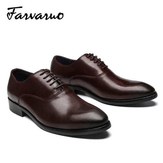FARWARWO Men's Leather Oxford Shoes Pointed Toe Formal Comfortable Dress Shoes