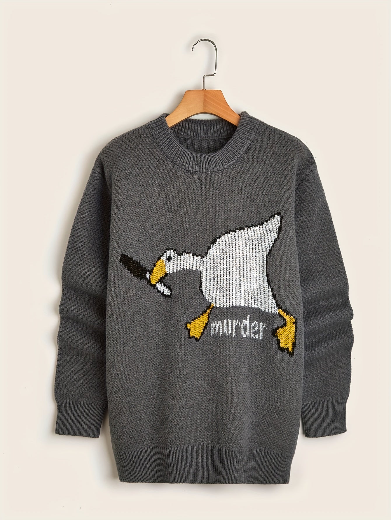 Cartoon Duck Pattern Crew Neck Sweater for Men