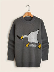 Cartoon Duck Pattern Crew Neck Sweater for Men