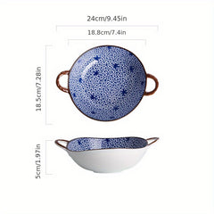Ceramic Retro Style Two Ear Bowl High Beauty Noodle Bowl for Salad Fruit Pasta