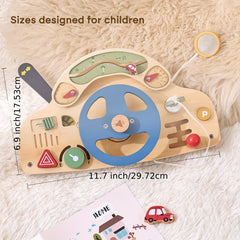 Wooden Steering Wheel Toy for Kids - Educational Pretend Play Game