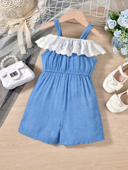 Toddler Girls Lace Ruffle Trim Rompers Jumpsuits