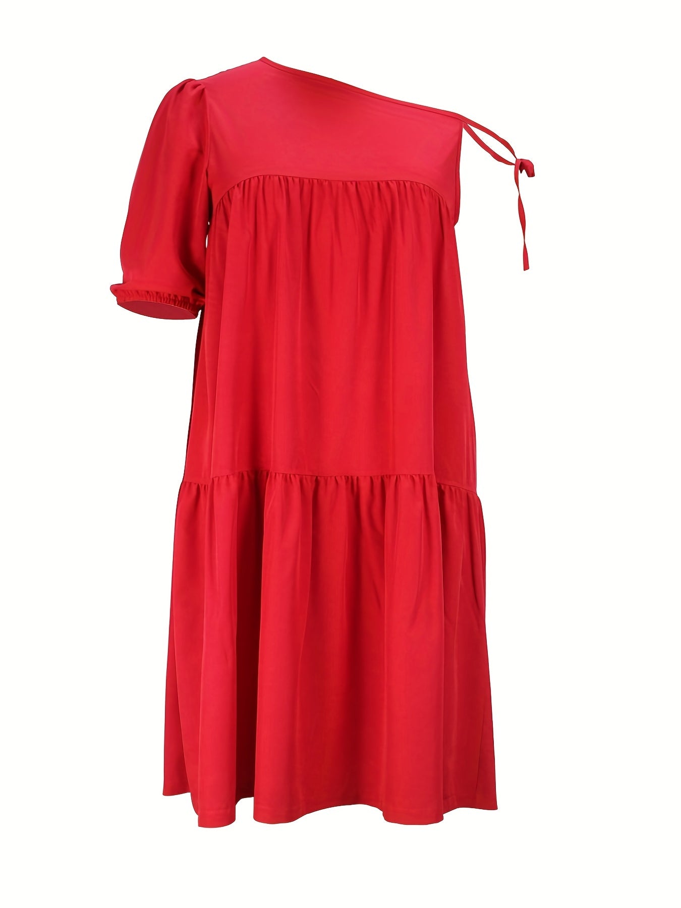  Casual Dress Plain Short Sleeve Asymmetric Stretch Dress