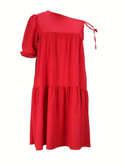  Casual Dress Plain Short Sleeve Asymmetric Stretch Dress