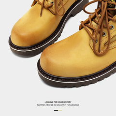 EXSHERO Men's Retro Cowhide Leather Lace Up Boots Winter