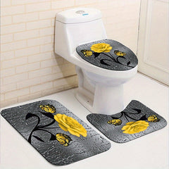 Yellow Rose Bathroom Set with Shower Curtain and 12 Hooks