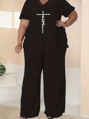 Women's Plus Short Sleeve V Neck Knot Top