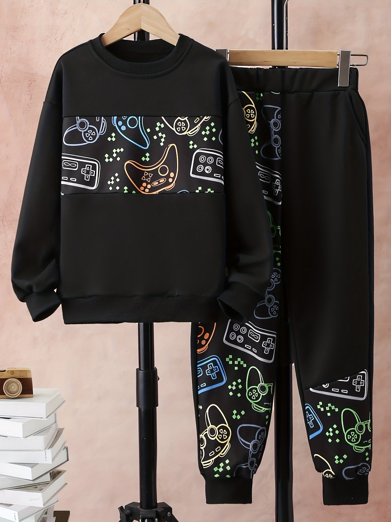Gamepad Pattern Boy's 2pcs Hoodie & Sweatpants Set Street Style Casual Outfits