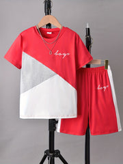 Boys Casual Block & TOY Graphic Print Tee & Shorts Set - Summer Kids Clothing