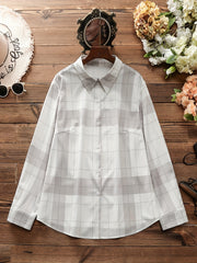  Plaid Print Button Up Long Sleeve Blouse
