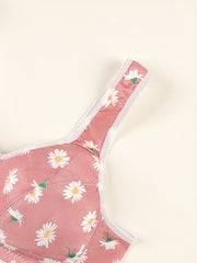 Floral Print Wireless Push Up Bra