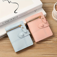 Pink Slim Wallet for Women with Zipper & Button Closure