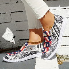 Women's Printed Canvas Shoes Lace Up Sneakers Lightweight - 4th Of July