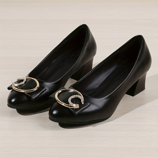 Women's Chunky Heel Comfort Pumps Closed Toe Slip On Shoes