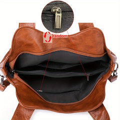 Retro PU Leather Shoulder Bag Zipper Front Crossbody Bag For Women