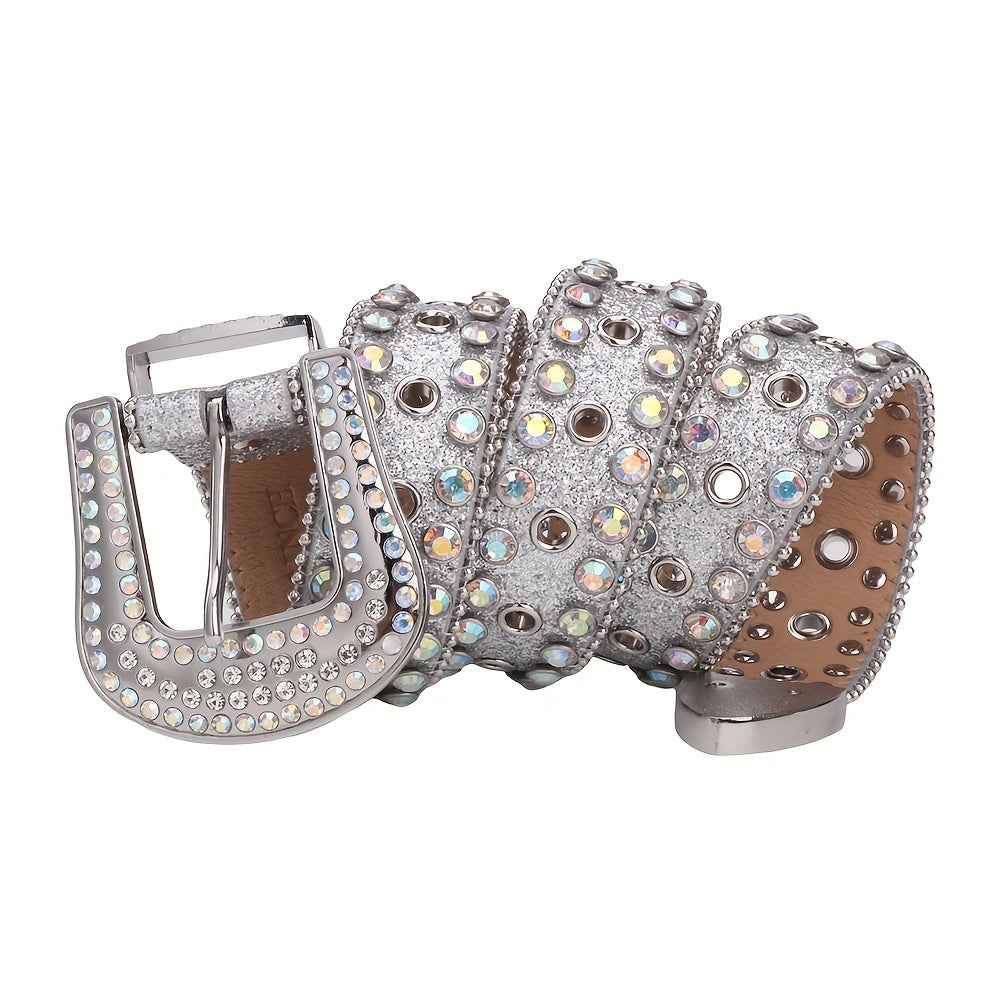 Men's Sparkle Rhinestone Belt All Hole Crystal Studded