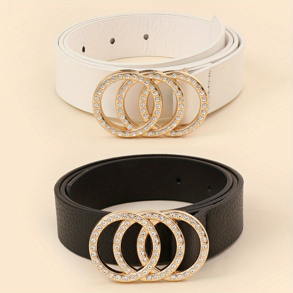 2pcs Rhinestone Buckle Belt Set Casual Thin Belt for Women