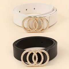 2pcs Rhinestone Buckle Belt Set Casual Thin Belt for Women