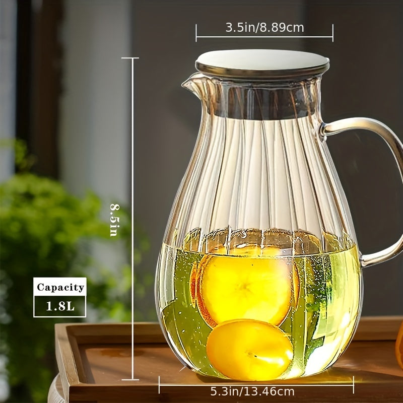 1.8L Glass Pitcher With Lid Heavy Duty Water Carafe Hot Cold Beverges