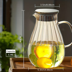 1.8L Glass Pitcher With Lid Heavy Duty Water Carafe Hot Cold Beverges