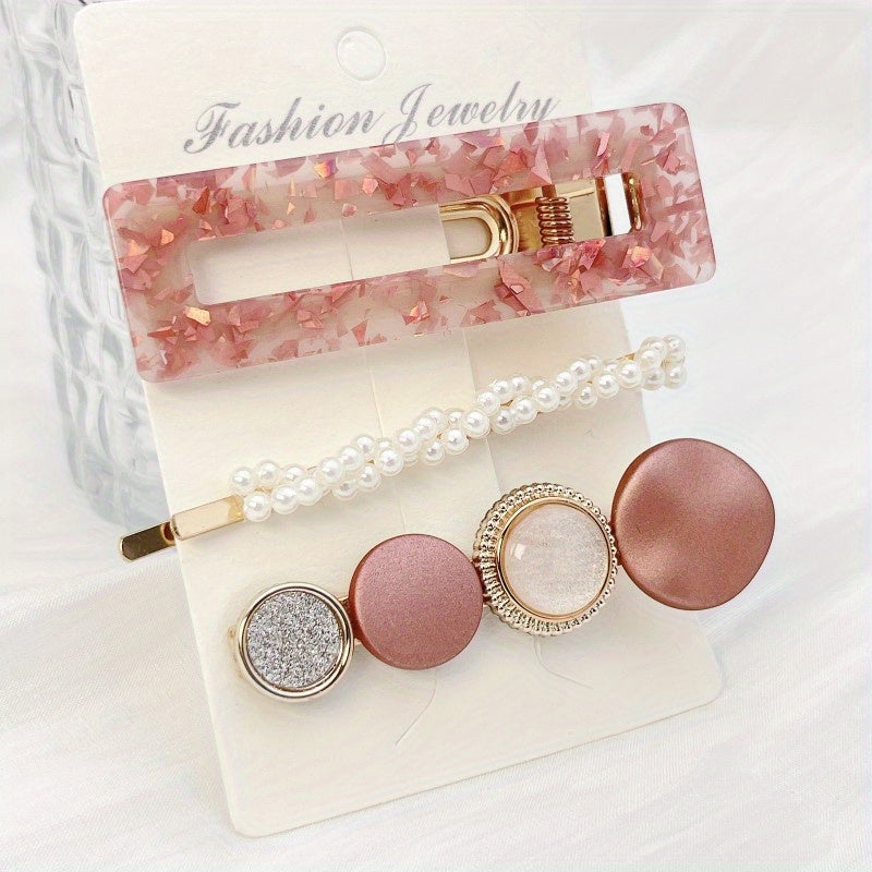 3pcs Acetate Hair Clip Faux Pearl Bobby Pin Side Clip Bangs Clip
