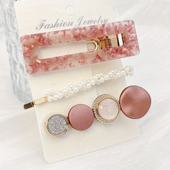 3pcs Acetate Hair Clip Faux Pearl Bobby Pin Side Clip Bangs Clip