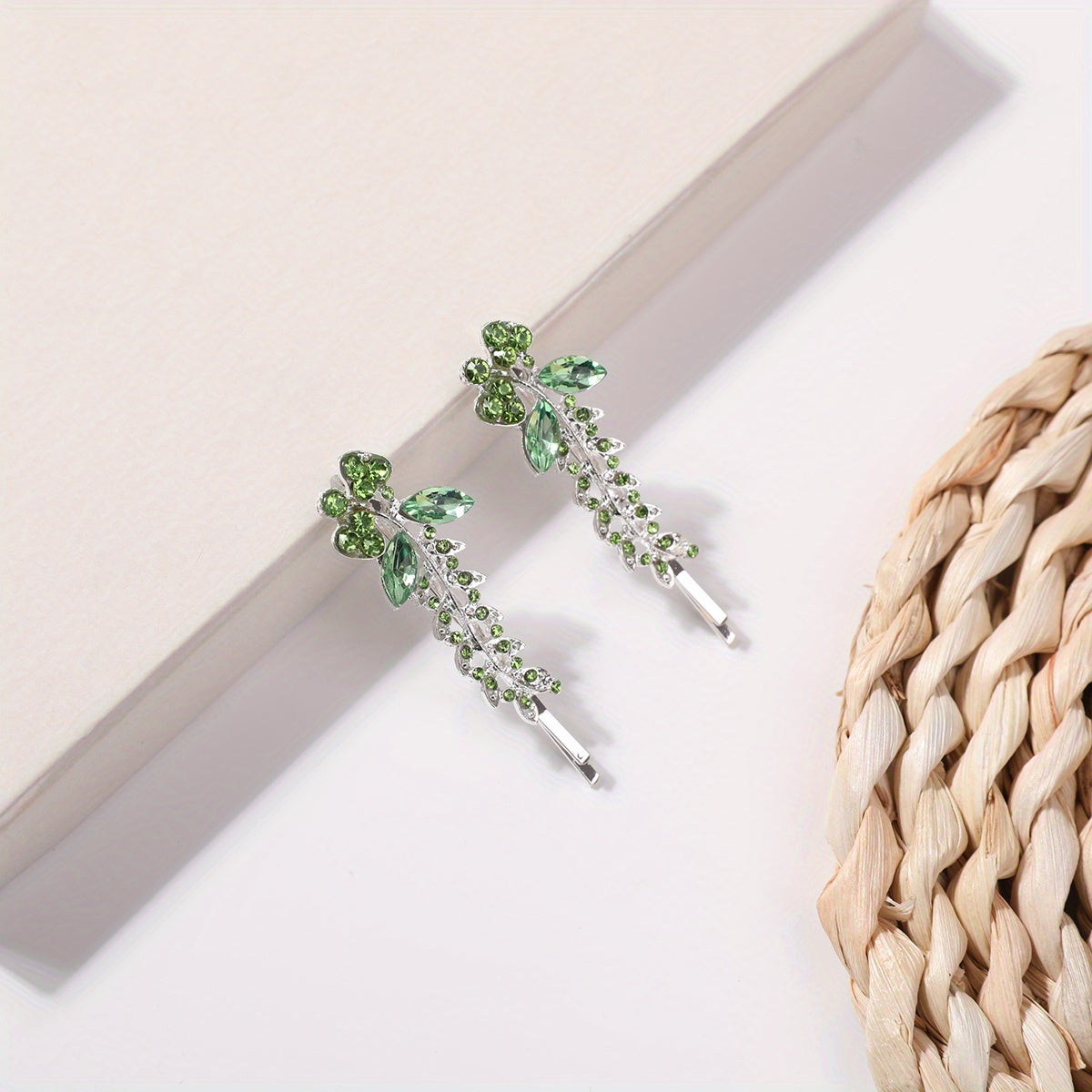 Green Rhinestone Hairpin Flower Hair Pin For Women Girls