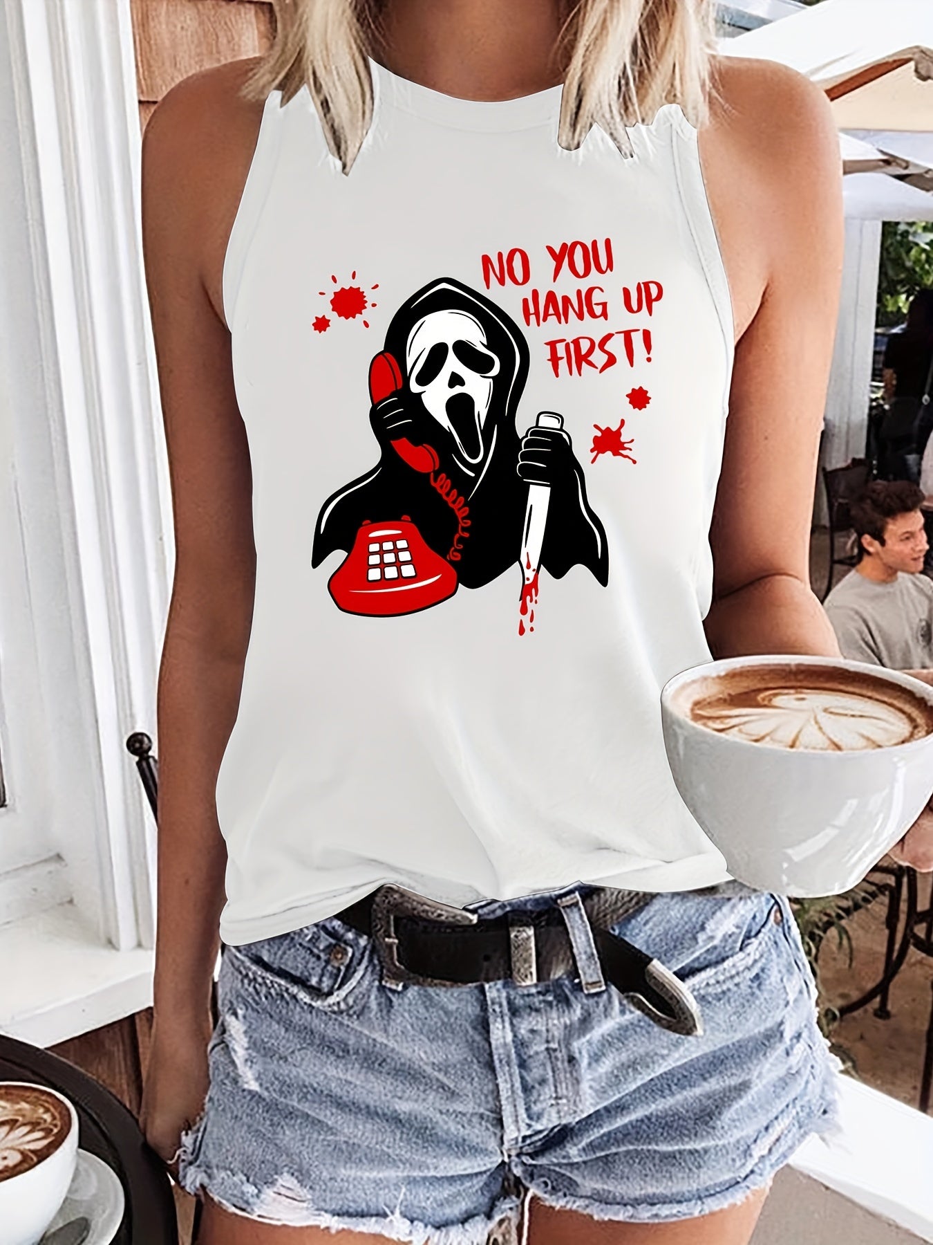 Halloween Cartoon Print Tank Top Sleeveless Crew Neck Summer Top