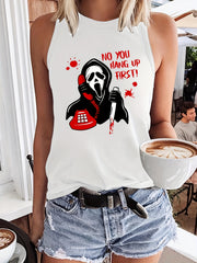Halloween Cartoon Print Tank Top Sleeveless Crew Neck Summer Top