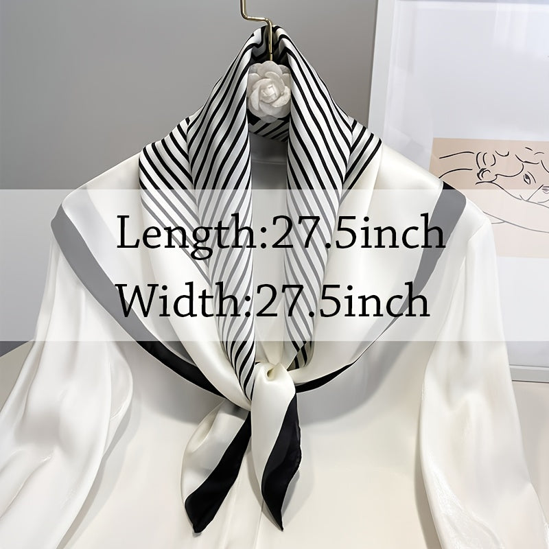 Square Silk Scarf And Striped Head Wrap For Women